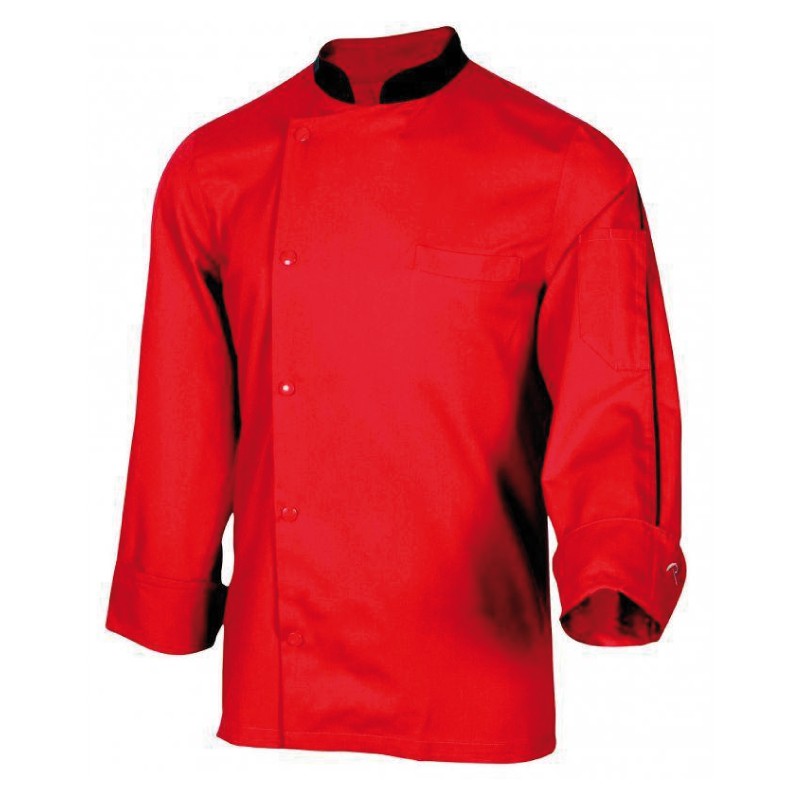 veste chef de cuisine rouge homme avec logo