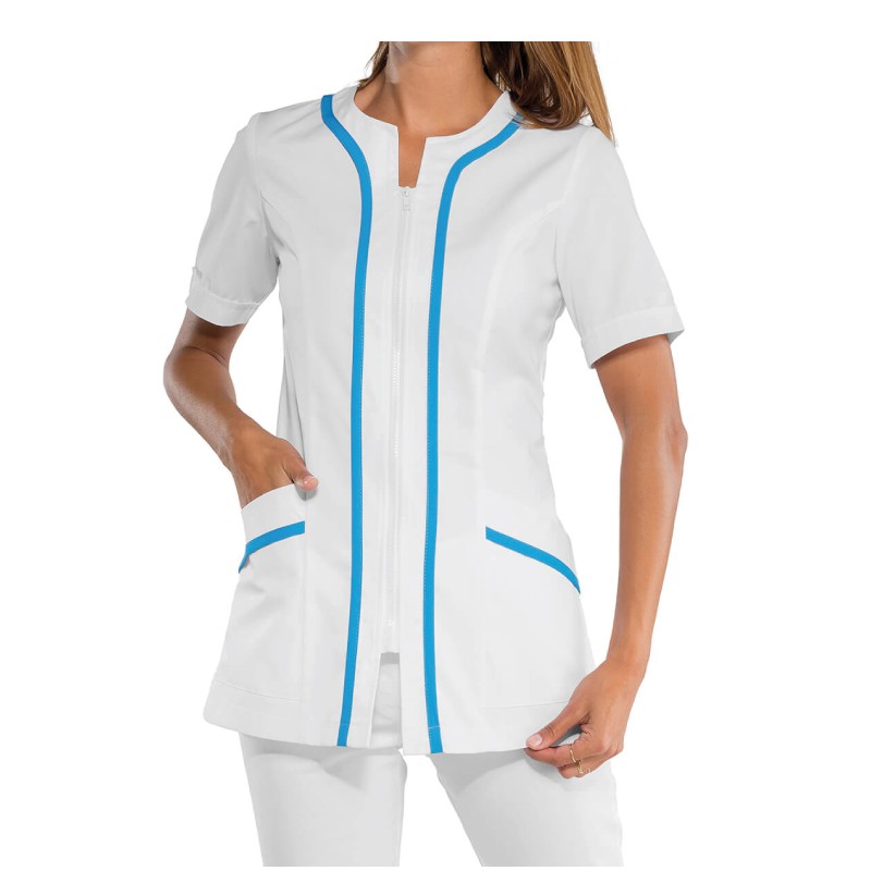 Pyjama Médical Blanc avec garniture en Bleu